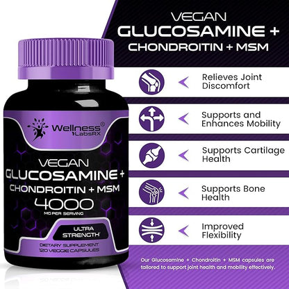 Glucosamine Chondroitin MSM - 4000mg - Joint Support Supplement, Glucosamine Chondroitin Capsules, Helps with Back Pain, Knee Pain Relief, Joint Pain Relief Supplements Triple Strength - 120 Count