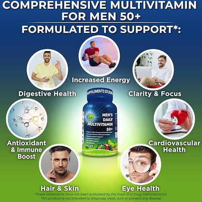 Men's Daily Multivitamin 50 Plus - Vegan Methylated Multivitamin for Men 50 and Over - Saw Palmetto, Biotin, Organic Superfoods, Lutein - Eye, Energy, Gut, Health Support - Easy to Swallow Capsules