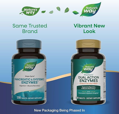 Nature's Way Mega-Zyme, Pancreatic & Systemic Enzymes*, Relieves Occasional Muscle Soreness Due to Overexertion and Exercise,* Digestive Support*, 200 Tablets (Packaging May Vary)