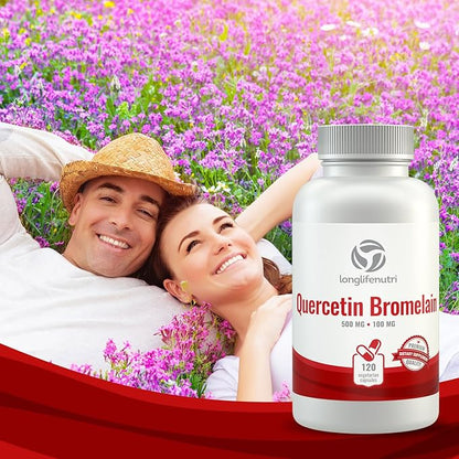 Quercetin 500mg with Bromelain 100mg 120 Vegetarian Capsules | Natural Antioxidant Supplement | Relief Complex | Dihydrate Pure Powder Extract Cap 500 mg Plus