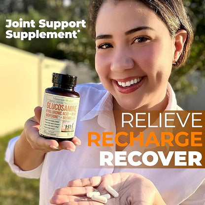 Glucosamine Sulfate with Hyaluronic Acid, Bioperine, MSM & Boswellia. 5-in-One Joint Support Supplement. Antioxidant & Inflammatory Support - Joint Health, Flexibility and Comfort. 2 Pack