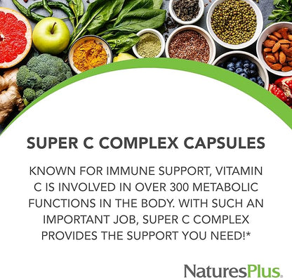 NaturesPlus Super C Complex - 180 Capsules - 1000mg Vitamin C + 500mg Bioflavonoids - Vegan, Gluten Free - 90 Servings