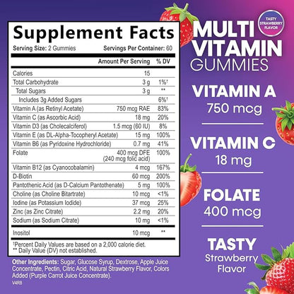 Multivitamin Gummies for Adults, Daily Gummy Vitamin for Women & Men, Immune Support Gummy Multivitamins Supplement, Adult Multi Vit Vitamin with Vitamins A, C, D, E, B-6, B-12, Zinc - 120 Gummies