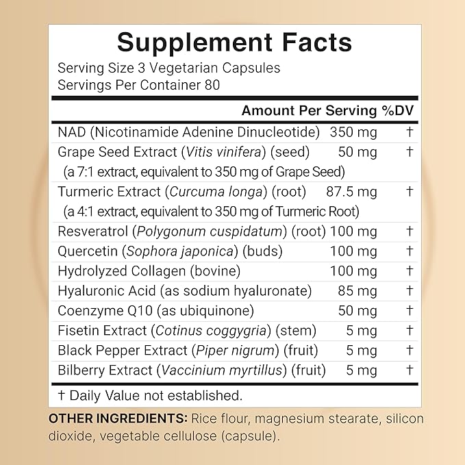 NatureBell NAD+ 1,500mg Per Serving, 240 Veggie Capsules | 10-in-1 Complex with Resveratrol Plus Hyaluronic Acid, Quercetin, Fisetin, Collagen, & More – Nicotinamide Supplement – Non-GMO