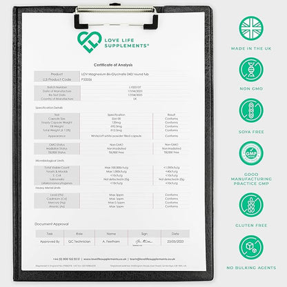 Magnesium Glycinate (Bisglycinate) | Chelated Magnesium Supplements | 2750mg (303mg Magnesium) | 240 Capsules / 60 Servings | Highly Bioavailable | Made in UK - GMP Certified | Love Life Supplements