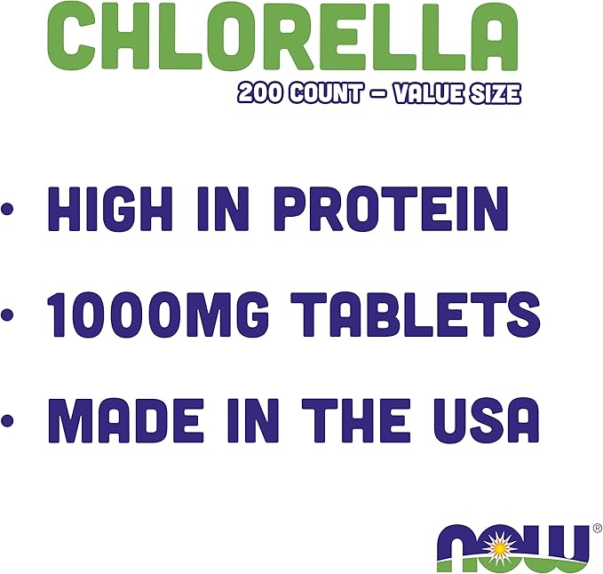 Now Chlorella 1000mg Tablets - 200 Count (Pack of 2) - Natural Occurring Chlorophyll, Beta-Carotene - Non-GMO, Vegan - Green Super Food Supplement for Women and Men