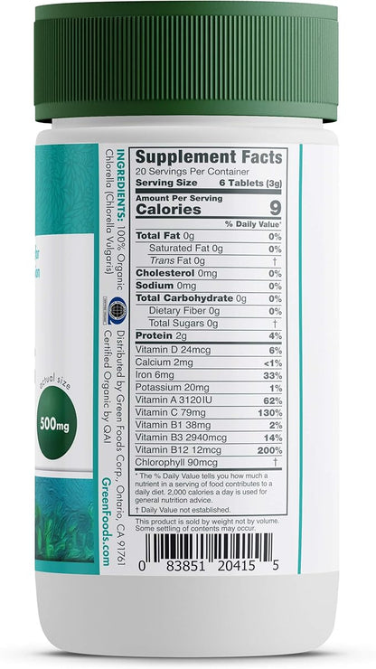 Green Foods Organic Chlorella 500 Mg, 120 Count