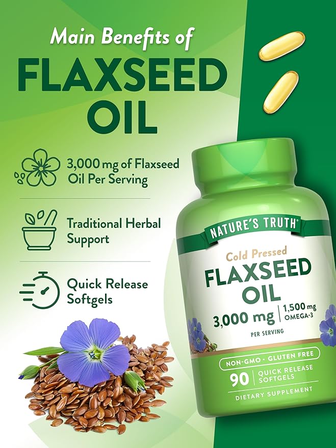 Nature's Truth Flaxseed Oil Softgels | 90 Count | Cold Pressed, Non-GMO & Gluten Free Supplement