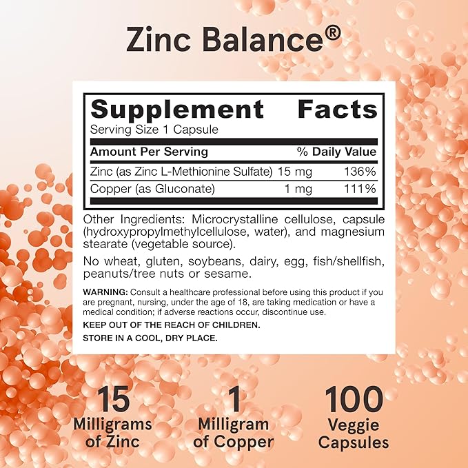 Jarrow Formulas Zinc Balance 15 mg - 100 Servings (Veggie Caps) Includes Copper Essential Mineral for Immune System Support - Immune Support Supp - Gluten Free Zinc Copper Supp - Vegan, Pack of 12