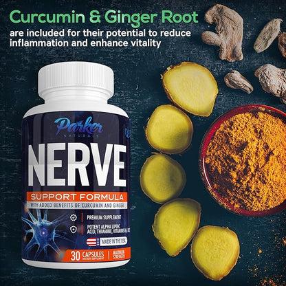 Alpha Lipoic Acid 600mg, Nerve Support Supplement Enriched with Thiamine, Curcumin, Ginger Root, and Vitamin B6, B12 All in One | Vegan Neuro Health Supplement, Lab Tested, 30 Capsules