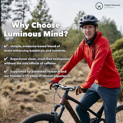 Adapt Naturals Luminous Mind Nootropic Brain Supplement with Ginkgo Biloba, Bacopa and Lions Mane | Memory, Focus, Mental Clarity and Elevated Mood Support | No Caffeine, Crash Free - 30 Days Supply