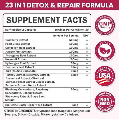 23-in-1 Kidney Cleanse Detox & Repair with 50:1 Cranberry Extract | Botanical Formula for Urinary Tract Wellness | 60 Capsules