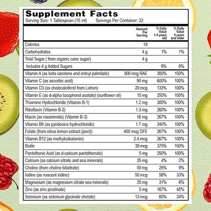 Go Healthy Kids Liquid Multivitamin - Vegan Vitamin Supplement Supports Children's Growth, Development & Immune Health, Ages 1 & Up, 32-64 Servings (1/2-1 Tablespoon/Day)