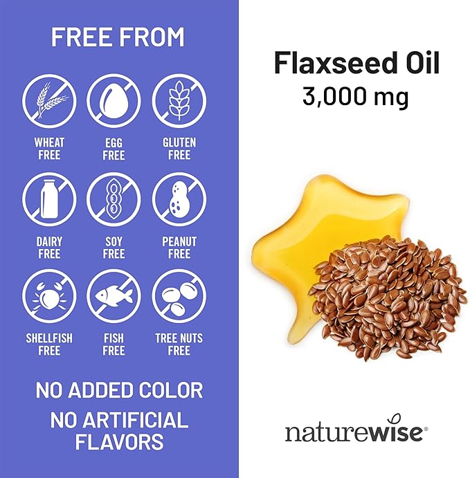 NatureWise Flaxseed Oil 3000 mg, Fish Free Omega 3 with 1500 mg ALA, Dietary Supplement for Immune Health Support - Organic, Cold Pressed, Non-GMO - 120 Softgels[40-Day Supply]