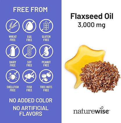 NatureWise Flaxseed Oil 3000 mg, Fish Free Omega 3 with 1500 mg ALA, Dietary Supplement for Immune Health Support - Organic, Cold Pressed, Non-GMO - 120 Softgels[40-Day Supply]