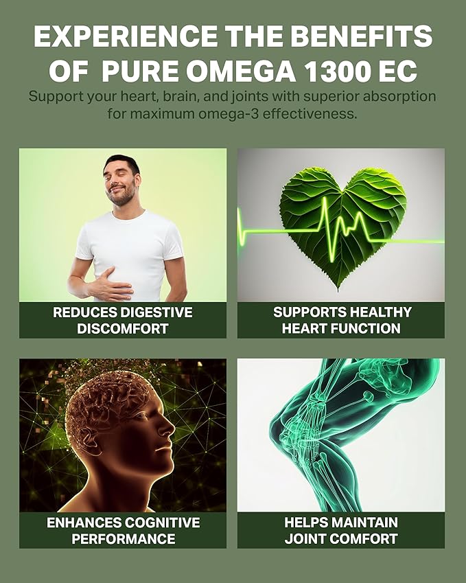 Omega 1300 EC Fish Oil Softgels - High-Strength Omega 3 Supplement with Enhanced Absorption - IFOS Verified, Enteric Coated, 600mg EPA, 260mg DHA - 120 Count