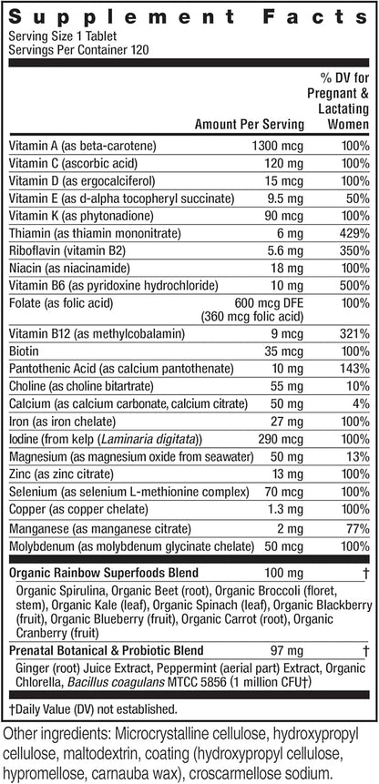 Rainbow Light High-Potency Prenatal One Multivitamin, Prenatal Health Multivitamin Supports Mom's Health and Baby's Development, With Vitamin C, Vegan, 120 Count