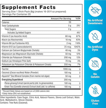 FORCE FACTOR Liquid Labs Energy Drink, Electrolytes Powder, Hydration Packets to Boost Energy & Focus, 5 Essential Electrolytes, Vitamins, Minerals, & Antioxidants, Fruit Punch Flavor, 20 Stick Packs