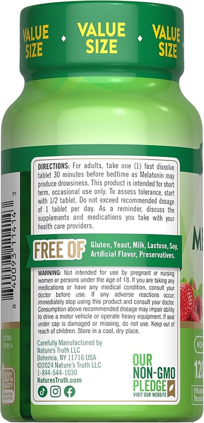 Nature's Truth Melatonin Tablets | 12mg | 120 Count | Natural Berry Flavor | Fast Dissolve | Vegan, Non-GMO & Gluten Free Supplement