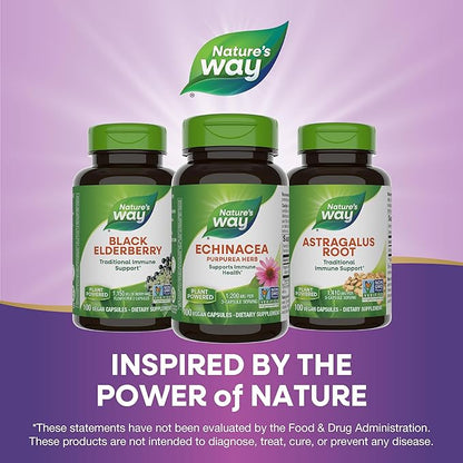 Nature's Way Echinacea Purpurea Herb, Supports Immune Health*, 1200 mg per 3-Capsule Serving, Non-GMO Project Verified, Vegan, 100 Capsules (Packaging May Vary)
