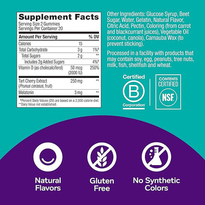 OLLY Muscle Recovery Sleep Gummies, Sleep and Sore Muscle Support, 3mg Melatonin, Tart Cherry & Probiotic + Prebiotic Gummy, Digestive Support and Gut Health, 500 Million CFUs, Fiber