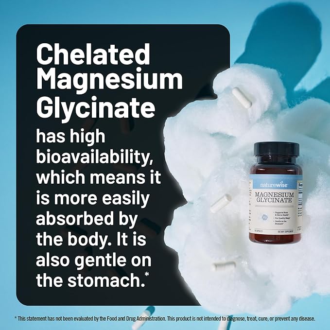 NatureWise Magnesium Glycinate 625 mg - Equal to 125 mg Elemental Mg - Chelated Magnesium Glycinate for Sleep, Relaxation, Muscle & Bones* - Gentle on Stomach, Vegan - 30 Capsules[30-Day Supply]