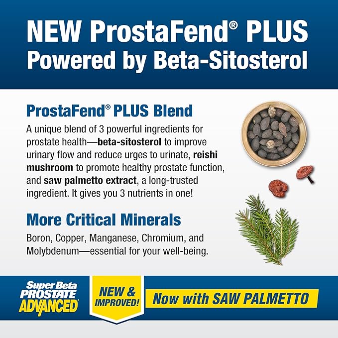 Advanced with Saw Palmetto - Prostate Health Supplements for Men, Bladder & Urinary Support with Beta-sitosterol, Reishi, Saw Palmetto, Vitamin D, Zinc Oxide, Selenium - 240 Count