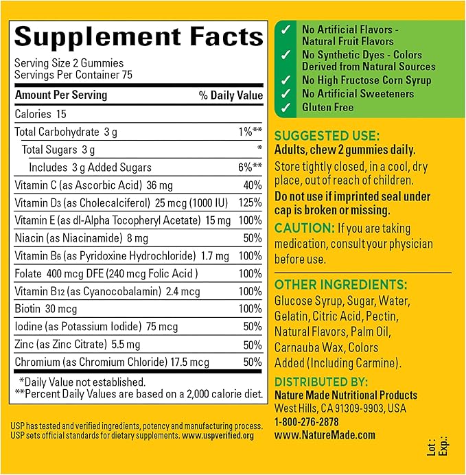 Nature Made Multivitamin Gummies, Dietary Supplement for Daily Nutritional Support, 150 Gummy Vitamins and Minerals, 75 Day Supply