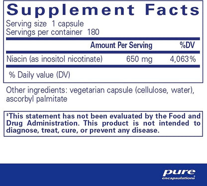 Pure Encapsulations Niacitol 650 mg | Hypoallergenic No-Flush Niacin to Support Digestion, Hormone Synthesis, and Tissue Formation | 180 Capsules
