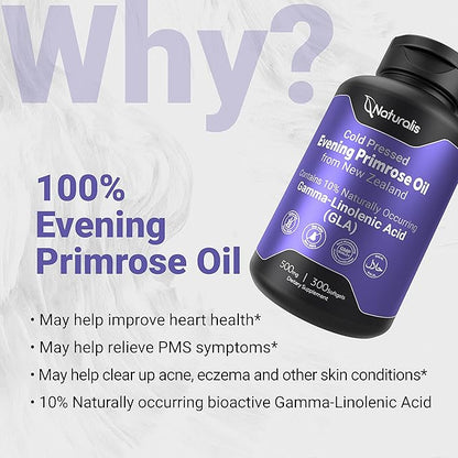 Evening Primrose Oil (Cold Pressed) | 100% Natural from New Zealand | Non-GMO, Soy & Gluten Free, Zero Filler | 300 Mini-Softgels