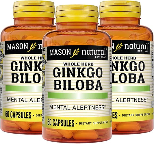 MASON NATURAL Ginkgo Biloba, 3 Month Supply, Helps to Improve Mental Alertness & Support Optimal Brain Function, 60 Capsules (3 Pack)
