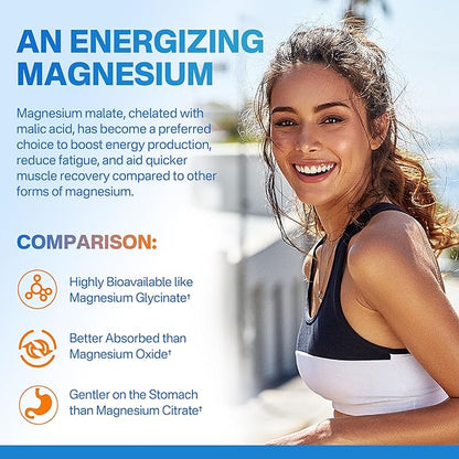 Magnesium Malate Gummies for Adults - Energy, Muscle, Calm & Relax Support - Magnesium 400mg plus CoQ10-100mg, L-Theanine, Vitamin D3, B6, B12 & Folate 5-MTHF, Sugar Free Magnesium Supplement, 2Pack