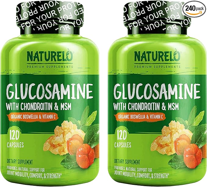 NATURELO Glucosamine Chondroitin MSM with Boswellia and Vitamin C - Supplement for Joint Comfort, Mobility, and Strength - 120 Capsules (Pack of 2)