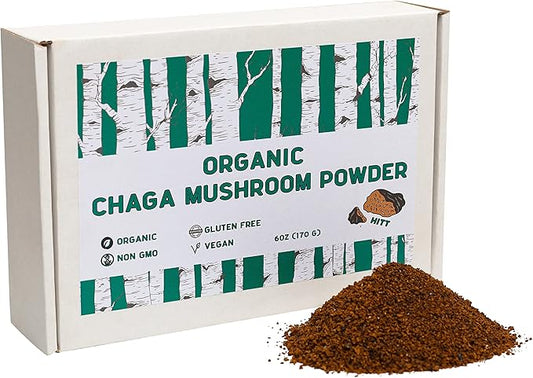 HITT Chaga Mushrooms Ground Powder - Organic Chaga Mushroom Tea, Chaga Drink Beverage and Smoothie, Vegan Friendly 6oz, 170 g