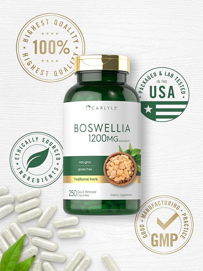 Carlyle Boswellia Extract Capsules 1200mg | 250 Count | Boswellia Serrata Complex with Black Pepper Extract | Non-GMO, Gluten Free Supplement