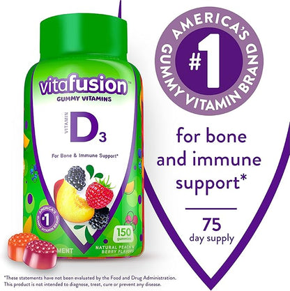 Vitafusion PreNatal Gummy Vitamins & Vitamin D3 Gummy Vitamins for Bone and Immune System Support, Peach, BlackBerry and Strawberry Flavored, 50 mcg Vitamin D, 75 Day Supply, 150 Count