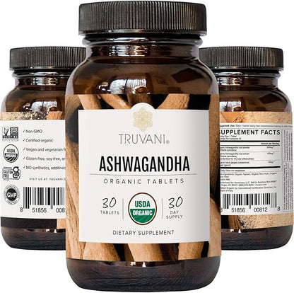Truvani Organic Ashwagandha | Daily Energy, Positive Mood Support, Supports Brain Health | Supports Muscle Growth and Endurance | Healthy Sleep Support | Non-GMO | 30 Day Supply