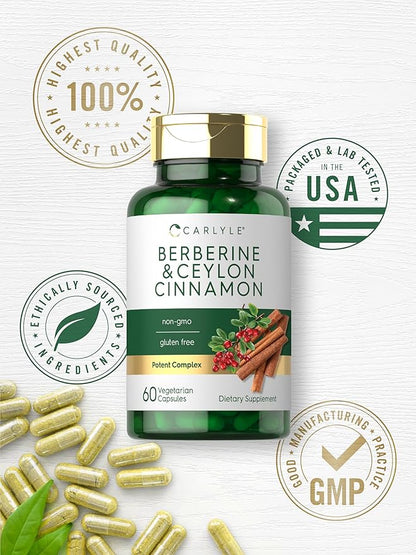 Carlyle Berberine with Ceylon Cinnamon | 2000mg Complex | 60 Capsules | Vegetarian, Non-GMO, Gluten Free