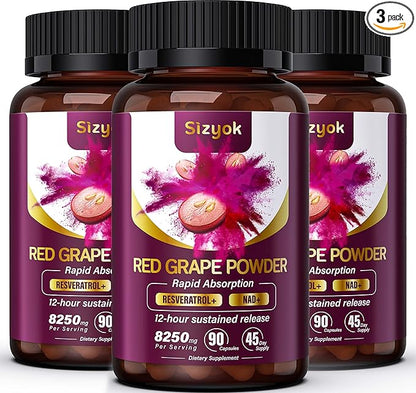 Piceid Resveratrol Supplement and NAD+ Cell Regenerator, Nitric Oxide Supplement, Support Heart Health, Blood Flow, Cellular Energy Production & Metabolism, Red Grape Powder, 45 Day Supply, 3 Pack