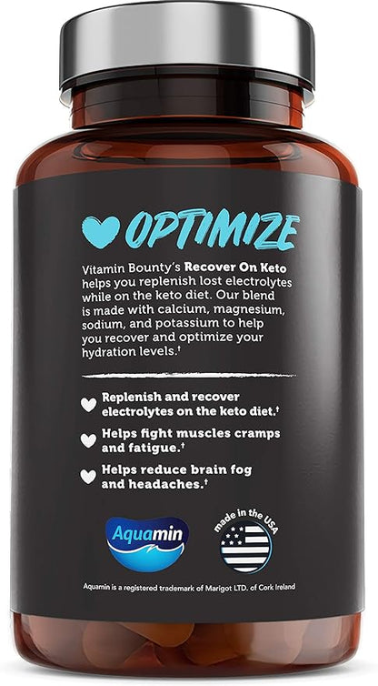 Vitamin Bounty Recover On Keto Electrolytes - Keto Supplements, Electrolyte Supplement, Keto Vitamins, Sugar Free Hydration, Boost Energy, Workout Recovery, GLP-1 Support - 60 Capsules