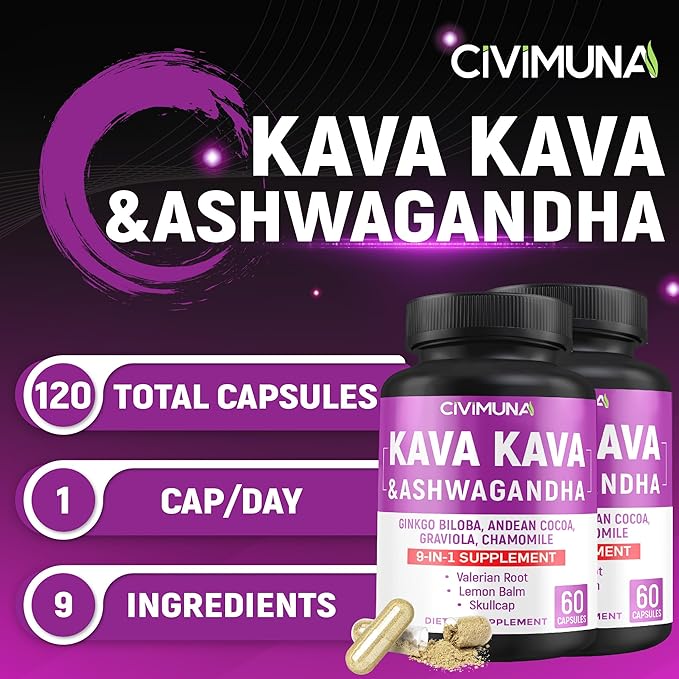 Kava Capsules with Kava, Ginkgo, Ashwagandha and More - 120 Capsules for 4 Months Supply (Pack of 2)