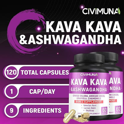 Kava Capsules with Kava, Ginkgo, Ashwagandha and More - 120 Capsules for 4 Months Supply (Pack of 2)