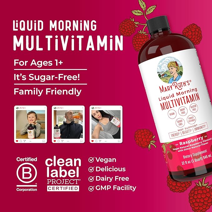 Multivitamin for Women, Men & Kids by MaryRuth's | Liquid Morning Multivitamin | Mens, Womens Vitamins | Vitamin A C D E B6 B12 Biotin Zinc | Beauty | Vegan | Non-GMO | Gluten Free | 32 Servings