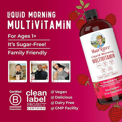 Multivitamin for Women, Men & Kids by MaryRuth's | Liquid Morning Multivitamin | Mens, Womens Vitamins | Vitamin A C D E B6 B12 Biotin Zinc | Beauty | Vegan | Non-GMO | Gluten Free | 32 Servings