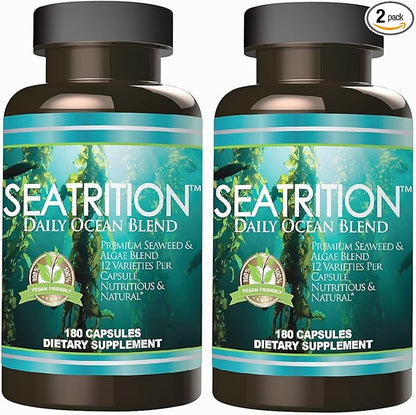 Seaweed Irish Sea Moss Brown Green Red Kelp Algae Seatrition Ocean Blend 550mg 180 Veg Capsules Thyroid Support Supplement Multi Minerals Vitamins