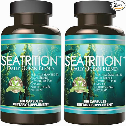 Seaweed Irish Sea Moss Brown Green Red Kelp Algae Seatrition Ocean Blend 550mg 180 Veg Capsules Thyroid Support Supplement Multi Minerals Vitamins