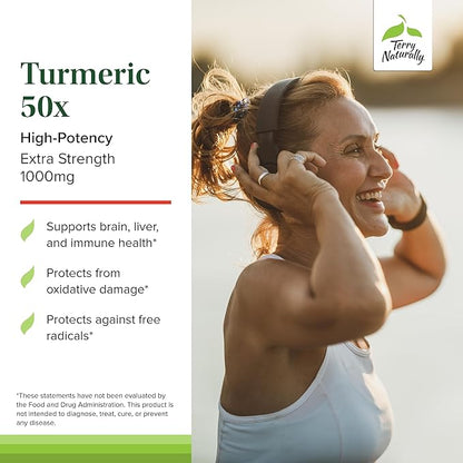 Terry Naturally Turmeric 50X - Dietary Supplement for Brain & Heart Health Support - Extra Strength Turmeric to Aid Immune Health - Non-GMO Supplement - 60 Capsules