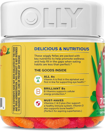 OLLY Kids Multivitamin Gummy Worms, Overall Health and Immune Support, Vitamins and Minerals A, C, D, E, Bs and Zinc, Chewable Supplement, Sour Fruit Punch, 45 Day Supply (70 Count)