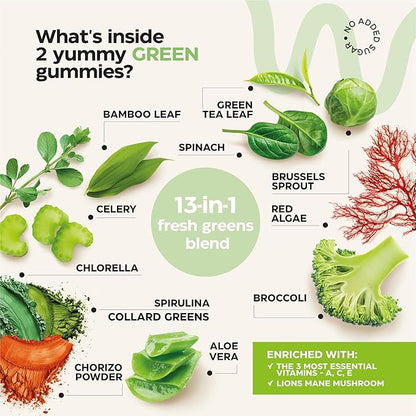 Super Fruit Super Greens Gummies for Adults - Daily Greens Vegetable Gummies for Immunity Health, Energy, Nutrient Balance - Fruits Blend 60 Count, Veggies Blend 60 Count - Sugar Free