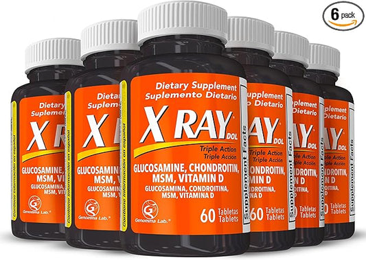 X Ray Dol Triple Action Joint Support Supplement with Glucosamine 1500mg, Chondroitin 800mg, MSM 750mg and 5X Vitamin D for Healthy Joints, Bones & Cartilage - 60 Count per Bottle - 6 Pack